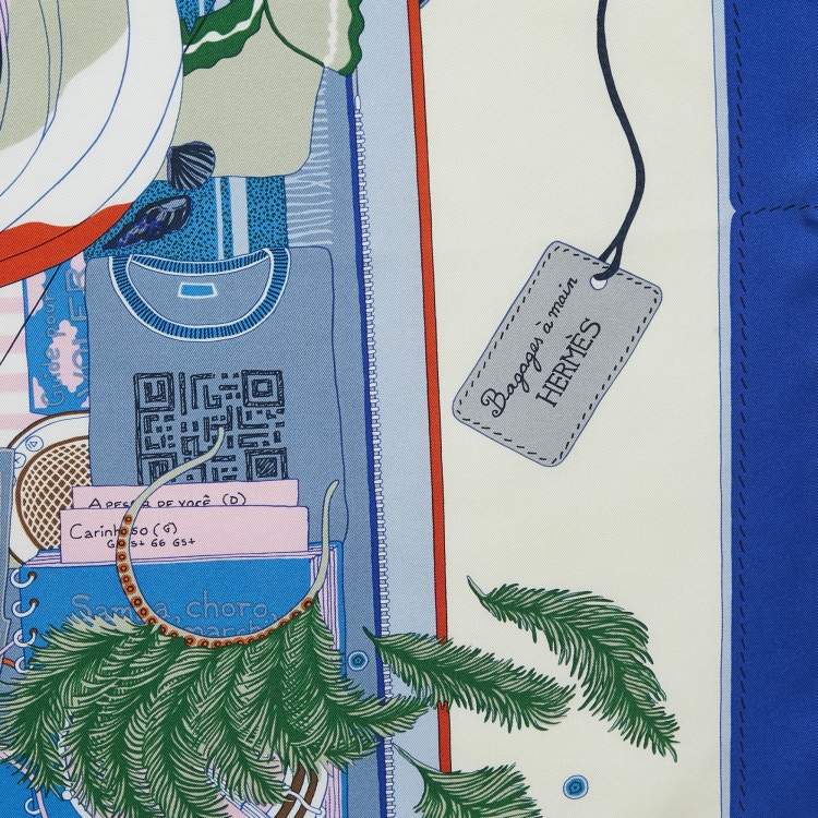 Pre Owned Hermès Bleu Silk Bagage A Main Scarf 