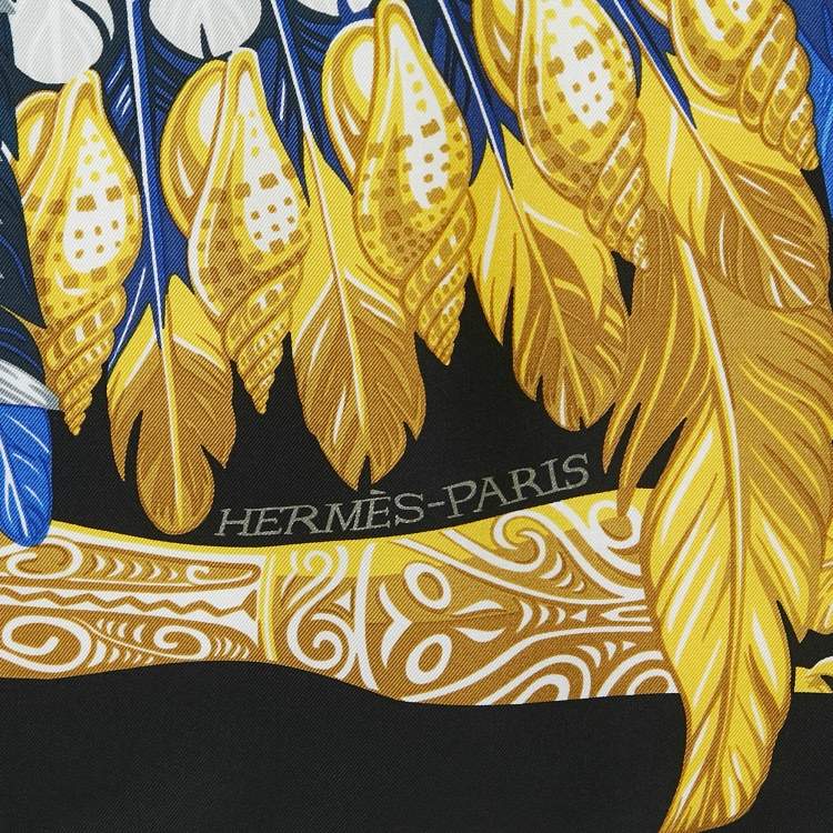 Pre Owned Hermes Black Danse Pacifique Print Silk Twill Scarf 