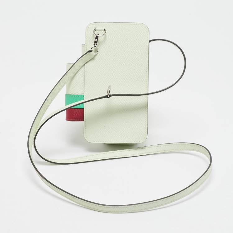 Pre Owned Hermes Vert Fizz/Vert Comics/Rubis Epsom Leather Hermèsway Phone Case