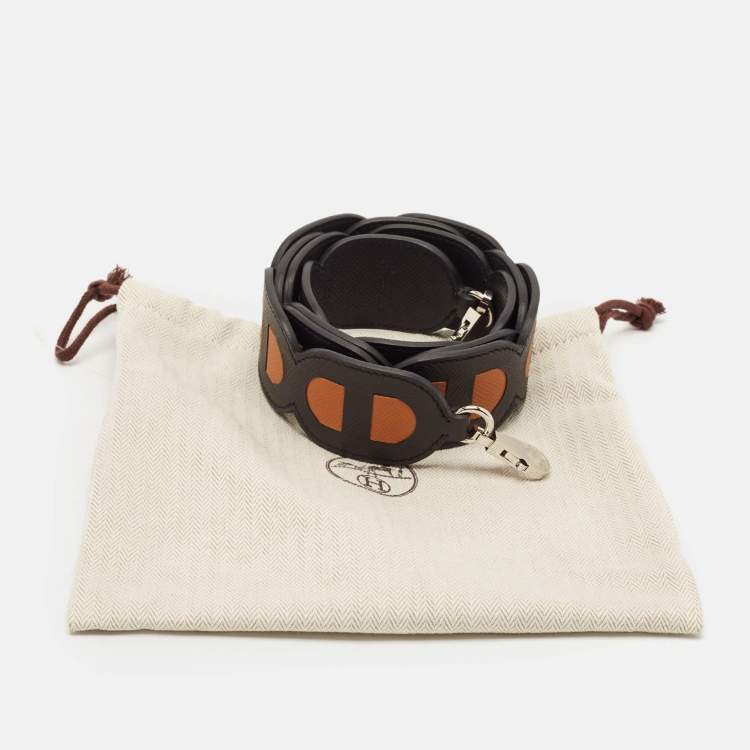 مملوكة مسبقًا Hermès Noir/Gold Epsom Leather Maillons Shoulder Bag Strap