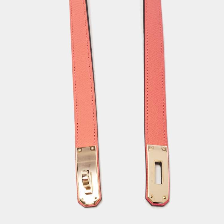 Pre Owned Hermes Orange Field Epsom Leather Rose Gold Finish Kelly 18 Belt Adjustable