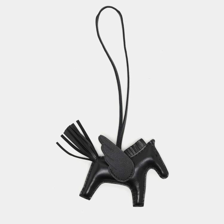 Pre Owned Hermès Noir Leather Rodeo Pegase PM Charm