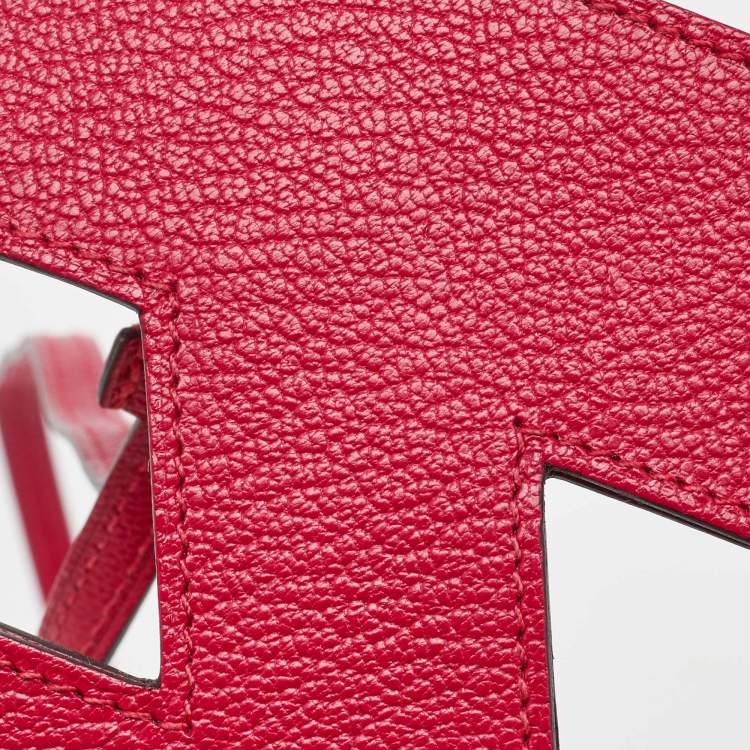 Pre Owned Hermes Rouge De Coeur Chevre Leather H-Tag Phone Case