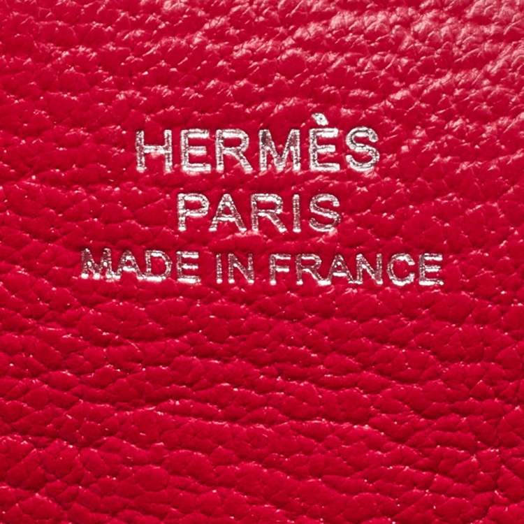 Pre Owned Hermes Rouge De Coeur Chevre Leather H-Tag Phone Case