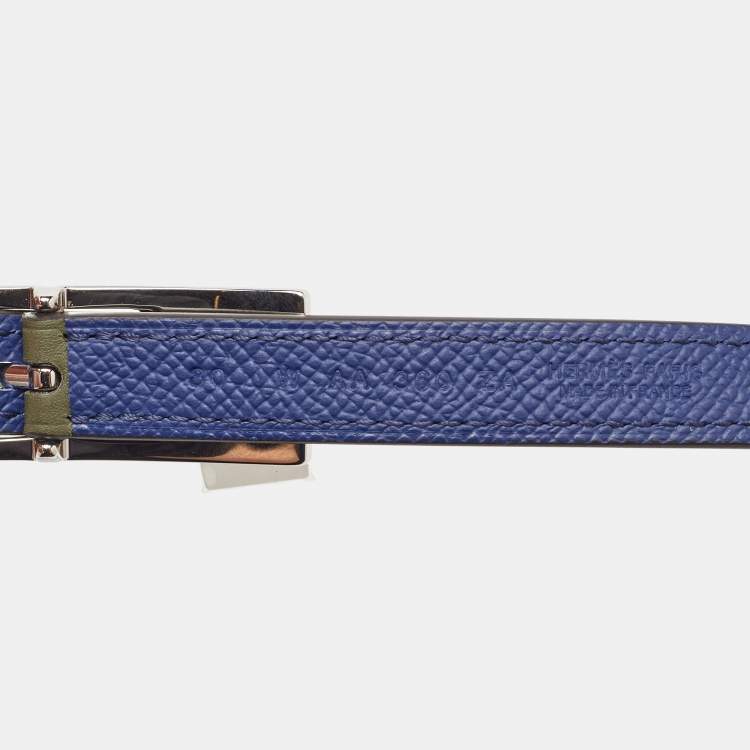 Pre Owned Hermes Vert Veronese/Bleu Saphir Swift/Epsom Leather Lucky 15 Reversible Belt 80CM