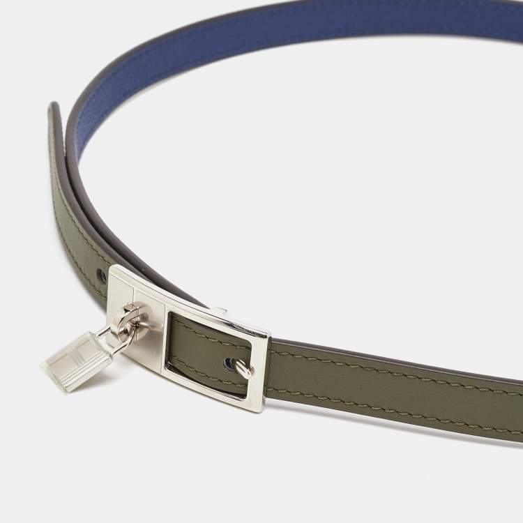 Pre Owned Hermes Vert Veronese/Bleu Saphir Swift/Epsom Leather Lucky 15 Reversible Belt 80CM