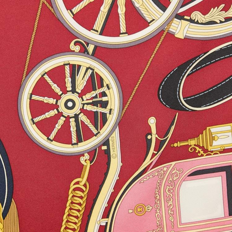Pre Owned Hermès Red Silk Stately Wheels scarf 90   