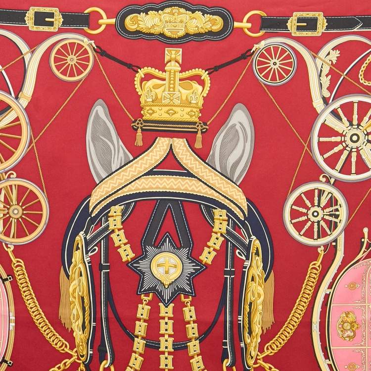 Pre Owned Hermès Red Silk Stately Wheels scarf 90   
