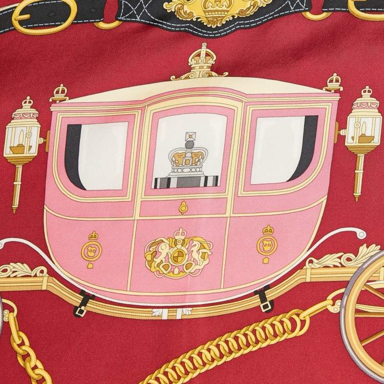 Pre Owned Hermès Red Silk Stately Wheels scarf 90   