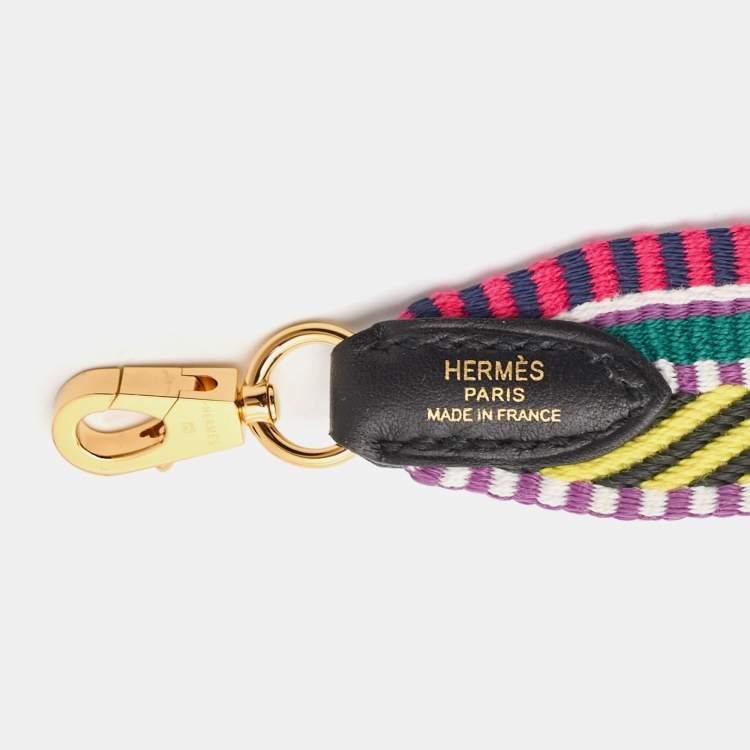 Pre Owned Hermès Multicolore/Noir Canvas and Swift Leather Sangle Cavale Bag Strap