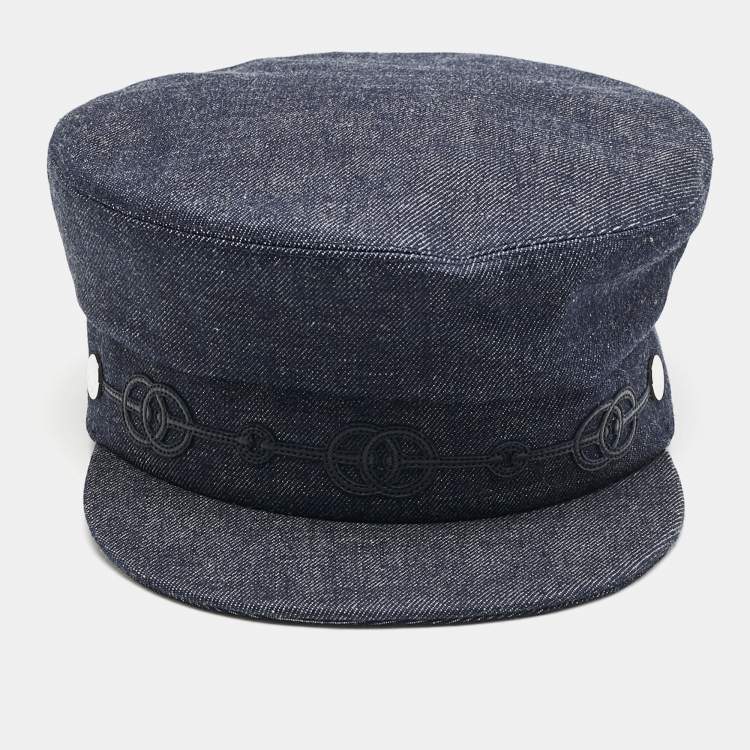Pre Owned Hermès Blue Denim Cabourg Cliquetis Newsboy Cap Size 57