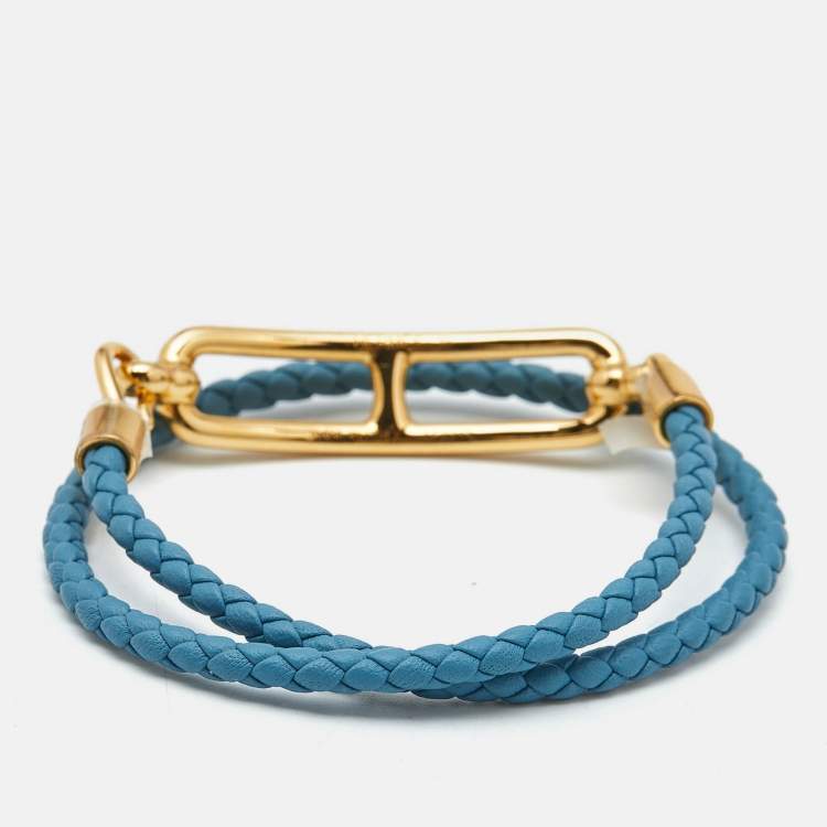 Pre Owned Hermes Roulis Leather Gold Plated Double Tour bracelet