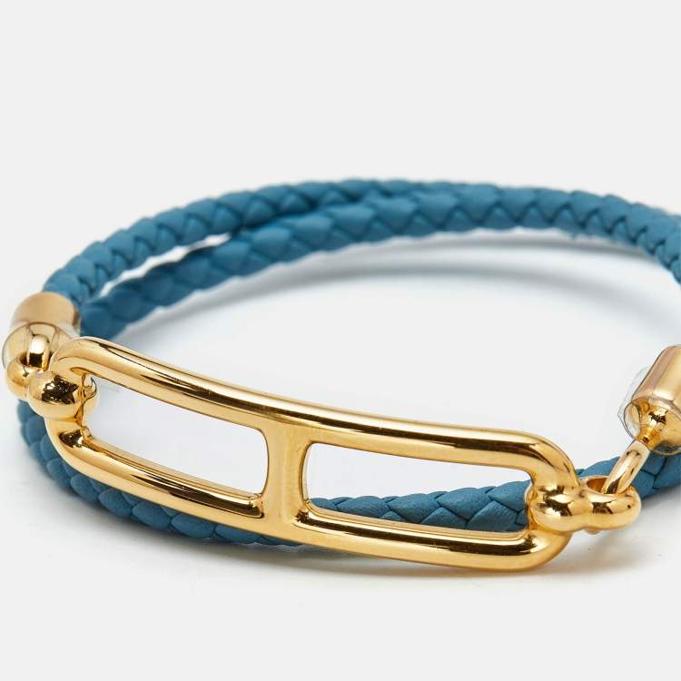 Pre Owned Hermes Roulis Leather Gold Plated Double Tour bracelet