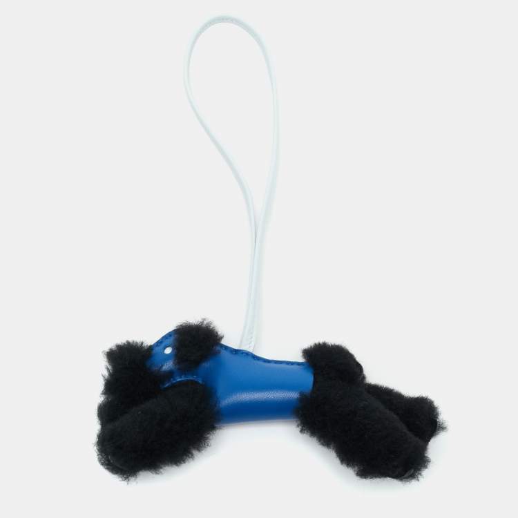 Pre Owned Hermès Bleu Saphir/Noir/Bleu Brume Milo Leather and Shearling Budy Bag Charm