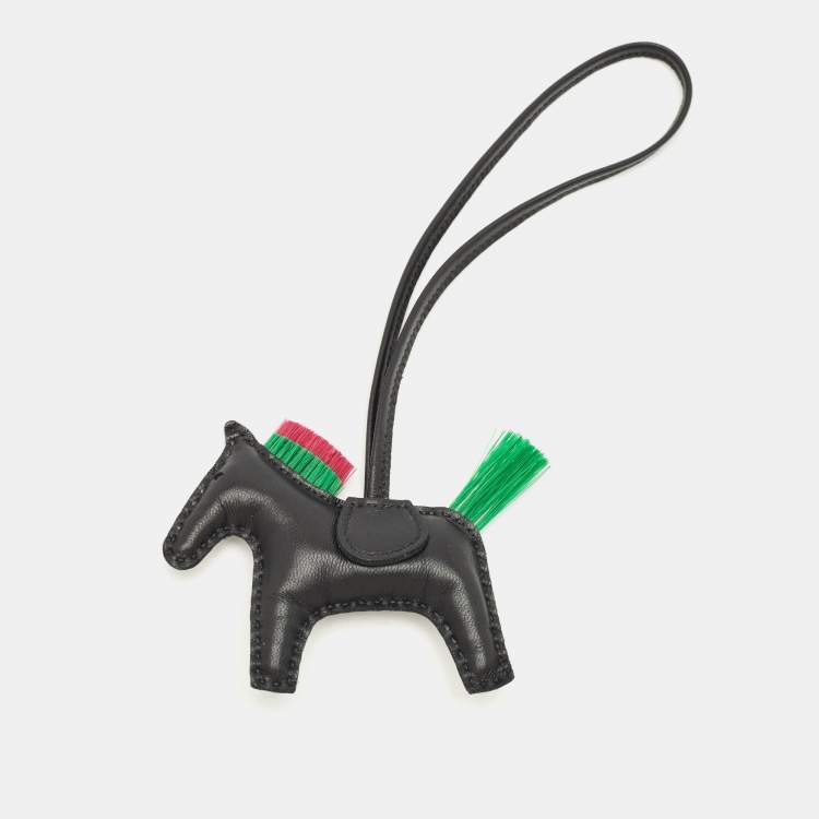Pre Owned Hermes Noir/Menthe/Magnolia Milo Leather and Horsehair GriGri Rodeo Punk Bag Charm PM