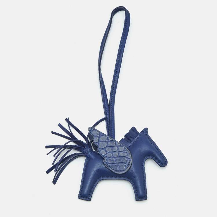 Pre Owned Hermes Bleu Saphir Milo Leather and Alligator Touch Grigri Rodeo Pegase Bag Charm PM