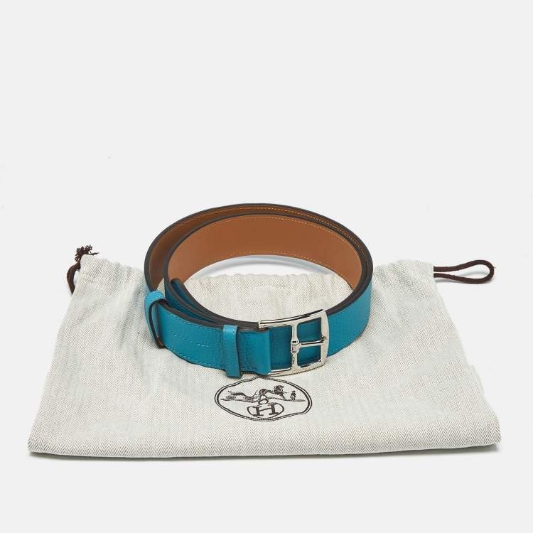 Pre Owned Hermes Blue Zanzibar Taurillon Clemence Leather Etriviere Belt Size 95 CM