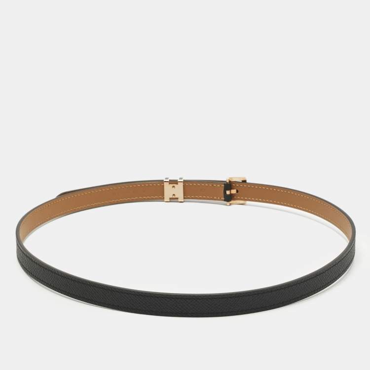 Pre Owned Hermes Noir Epsom Leather Pop H Buckle Belt 75 CM