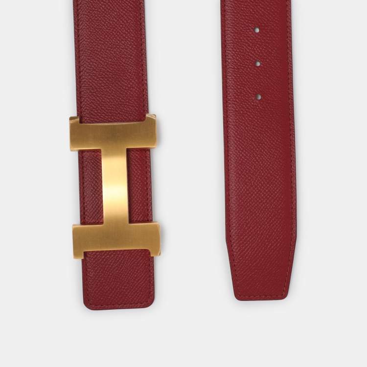 Pre Owned Hermes Bordeaux/Off White Epsom Leather Reversible Constance Belt 95 cm