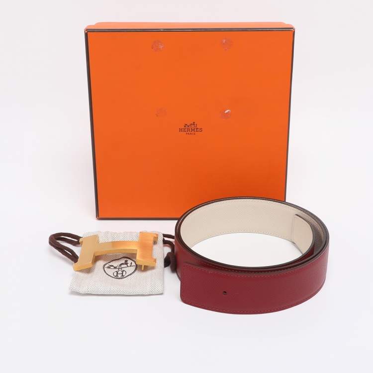 Pre Owned Hermes Bordeaux/Off White Epsom Leather Reversible Constance Belt 95 cm