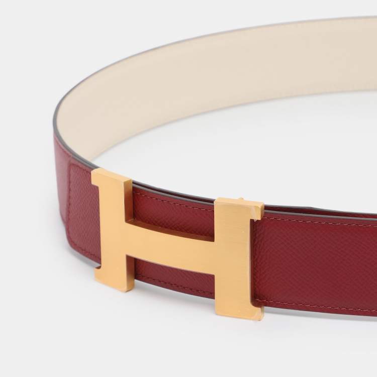 Pre Owned Hermes Bordeaux/Off White Epsom Leather Reversible Constance Belt 95 cm