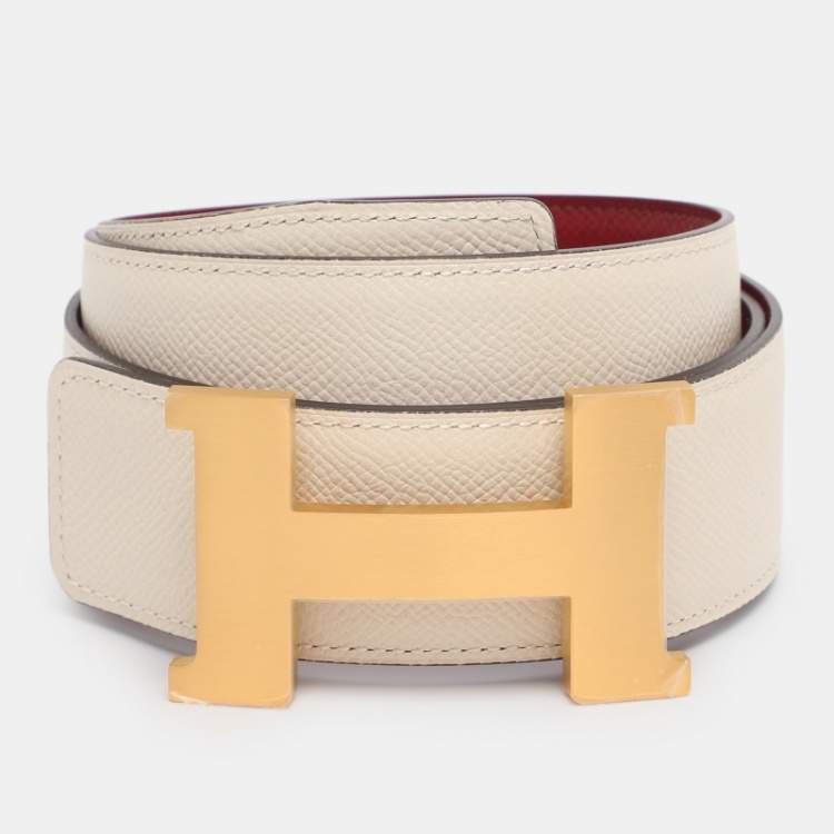 Pre Owned Hermes Bordeaux/Off White Epsom Leather Reversible Constance Belt 95 cm