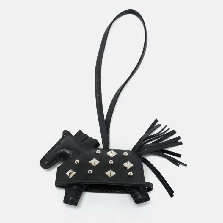 Pre Owned Hermes Noir Milo Leather Rodeo Robeo Rock Bag Charm PM