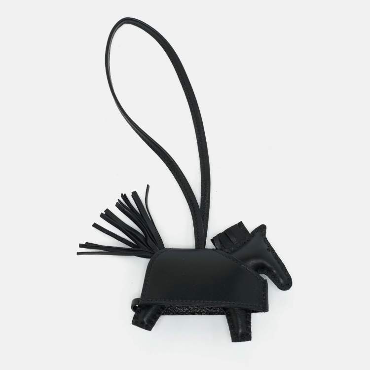 Pre Owned Hermes Noir Milo Leather Rodeo Robeo Rock Bag Charm PM