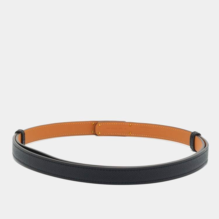 Pre Owned Hermès Noir Epsom Leather Rose Gold Finish Kelly 18 Adjustable Belt