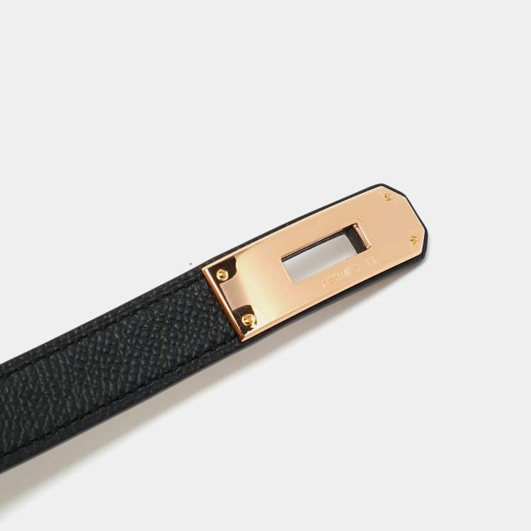 Pre Owned Hermès Noir Epsom Leather Rose Gold Finish Kelly 18 Adjustable Belt