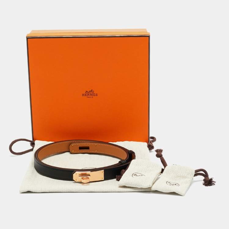 Pre Owned Hermès Noir Epsom Leather Rose Gold Finish Kelly 18 Adjustable Belt