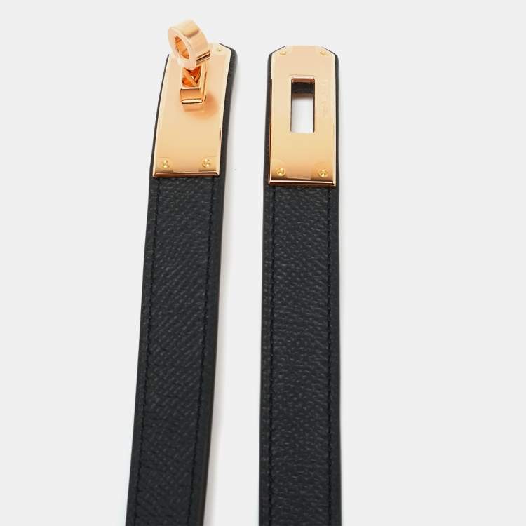 Pre Owned Hermès Noir Epsom Leather Rose Gold Finish Kelly 18 Adjustable Belt