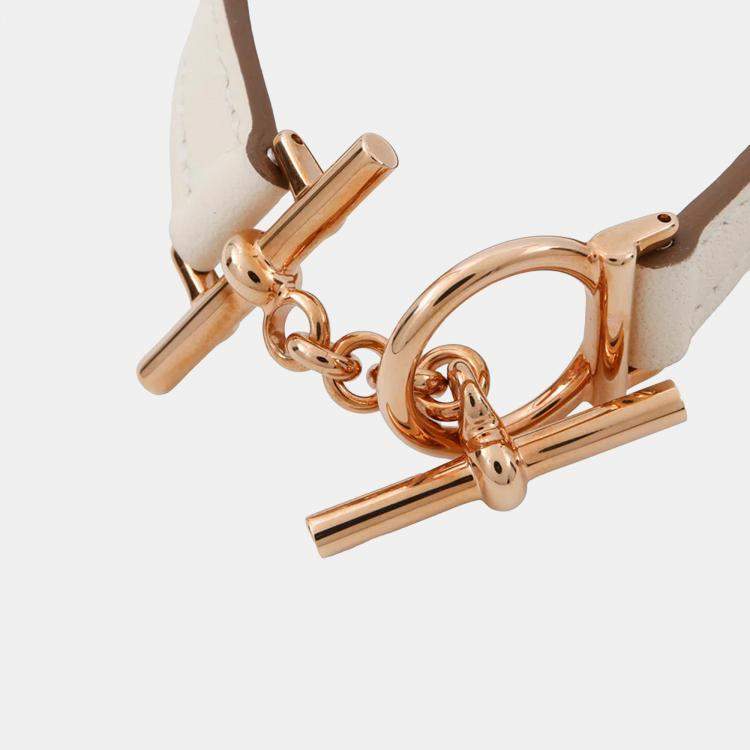 Pre Owned Hermes Leather Bracelet Croisier Size T2 Nata Swift Leather