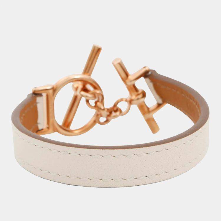 Pre Owned Hermes Leather Bracelet Croisier Size T2 Nata Swift Leather