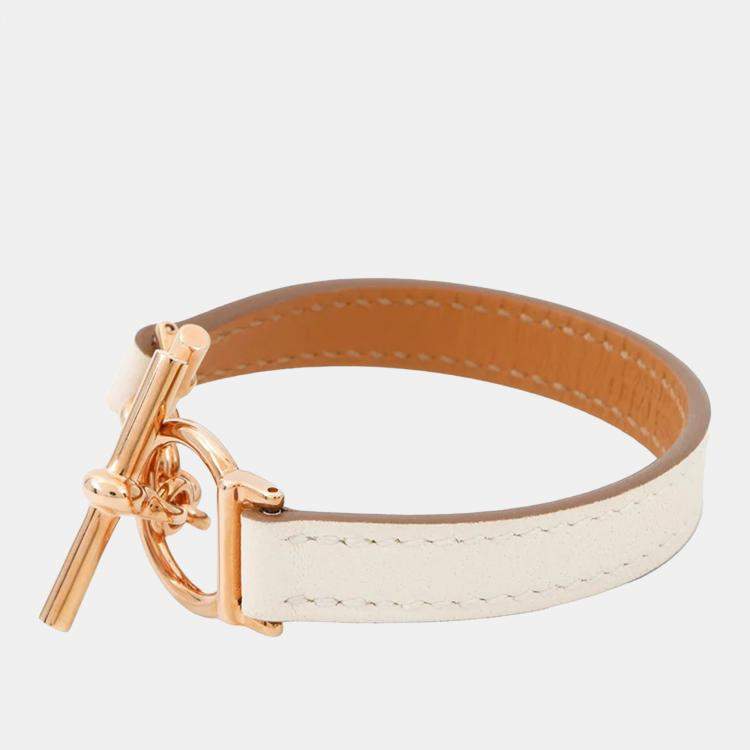 Pre Owned Hermes Leather Bracelet Croisier Size T2 Nata Swift Leather