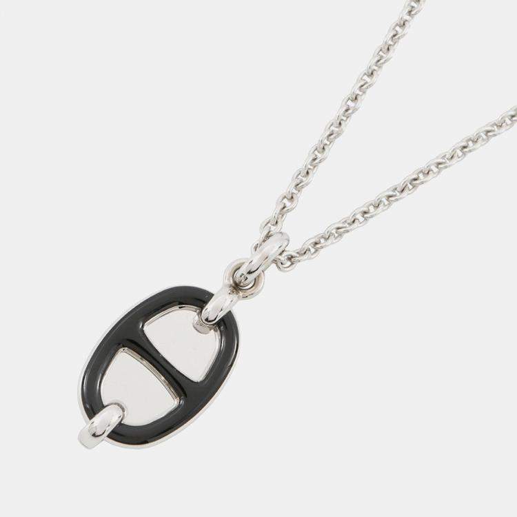 Pre Owned Hermes Mini Maillon Necklace Size PM Black Lacquer Metal