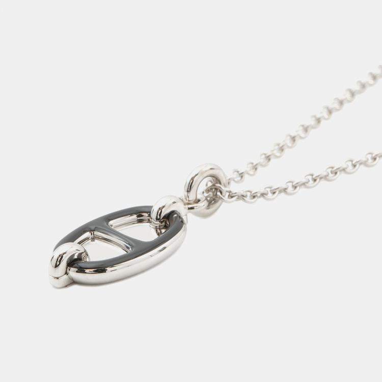 Pre Owned Hermes Mini Maillon Necklace Size PM Black Lacquer Metal