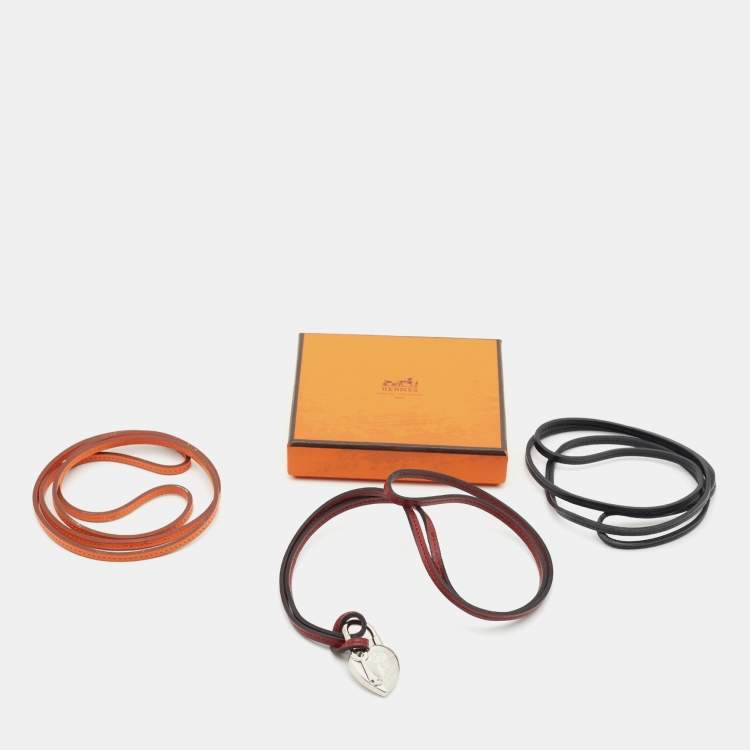 Pre Owned Hermès  Heart Leather Silver Tone Necklace