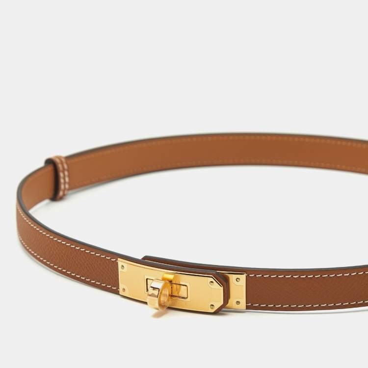 Pre Owned Hermes Kelly 18 Gold Finish Adjustable Belt Gold Epsom Leather