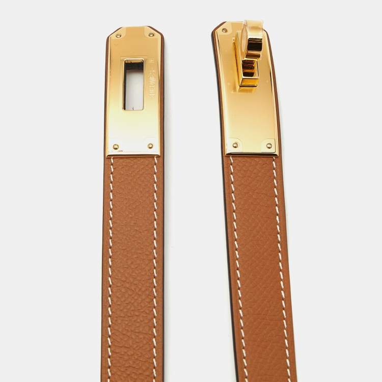 Pre Owned Hermes Kelly 18 Gold Finish Adjustable Belt Gold Epsom Leather