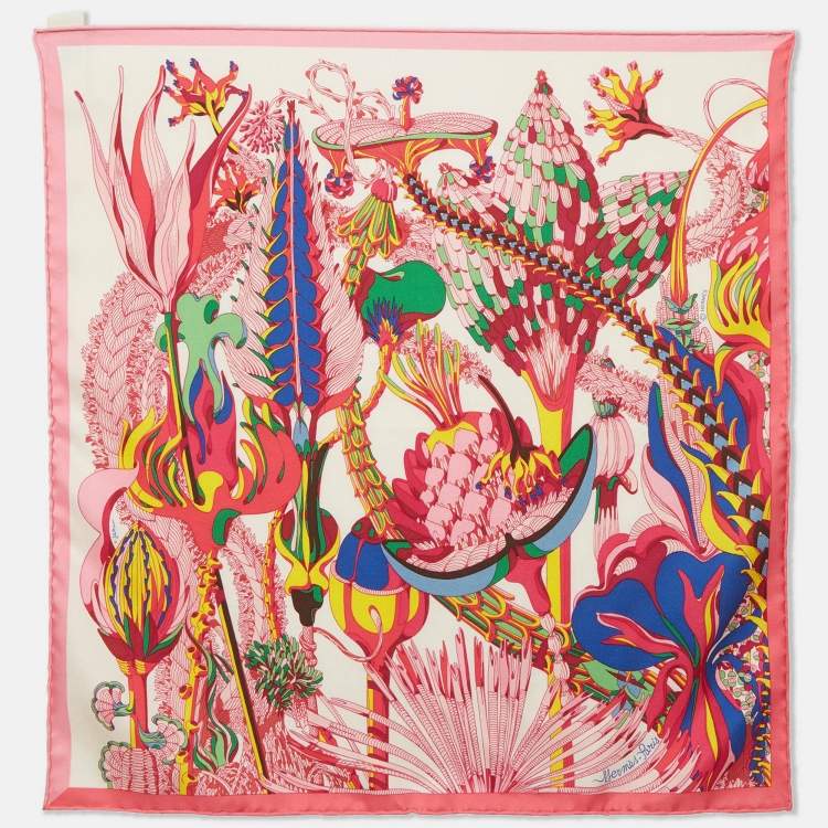 Pre Owned Hermès Pink Fantaisie Botanique Silk Scarf 45