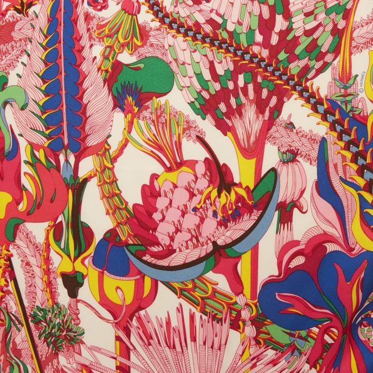 Pre Owned Hermès Pink Fantaisie Botanique Silk Scarf 45