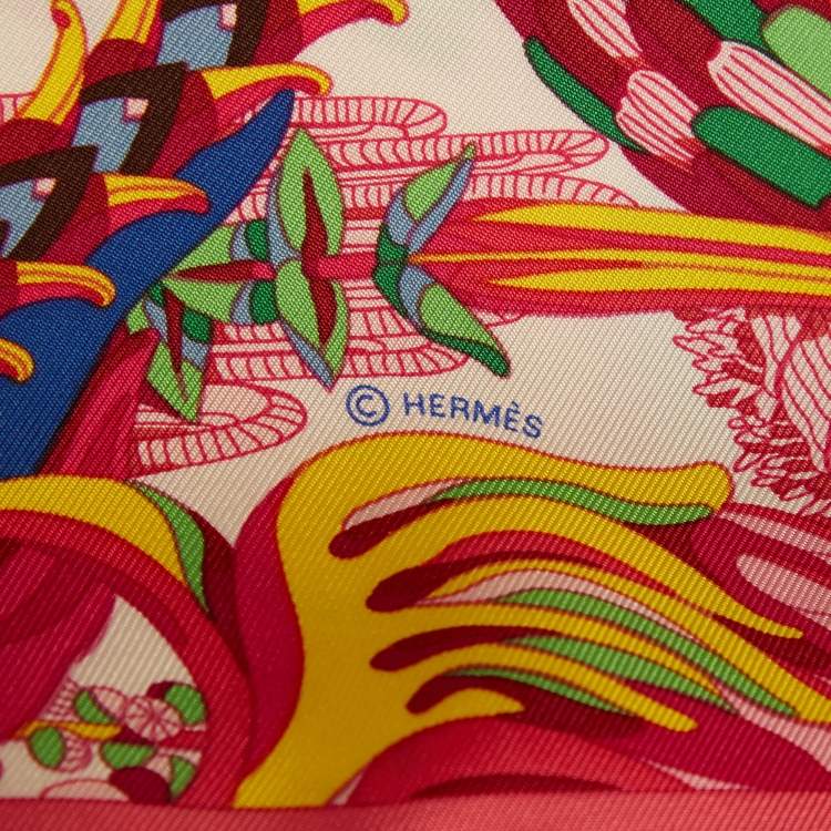 Pre Owned Hermès Pink Fantaisie Botanique Silk Scarf 45