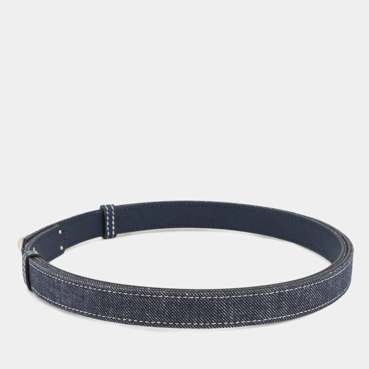 Pre Owned Hermes Belt Kelly Jean Blue Indigo/White/Blue Navy Denim Epsom Size 18
