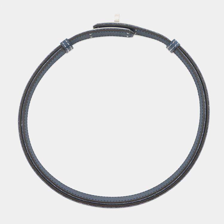 Pre Owned Hermes Belt Kelly Jean Blue Indigo/White/Blue Navy Denim Epsom Size 18