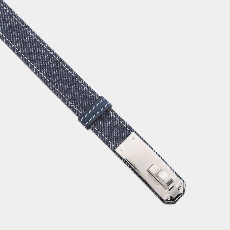 Pre Owned Hermes Belt Kelly Jean Blue Indigo/White/Blue Navy Denim Epsom Size 18