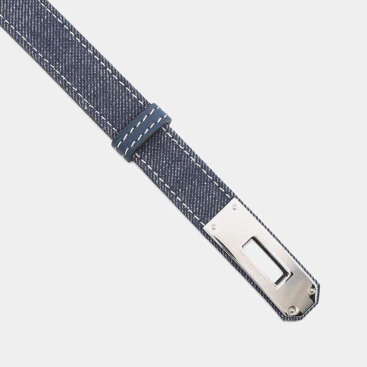 Pre Owned Hermes Belt Kelly Jean Blue Indigo/White/Blue Navy Denim Epsom Size 18