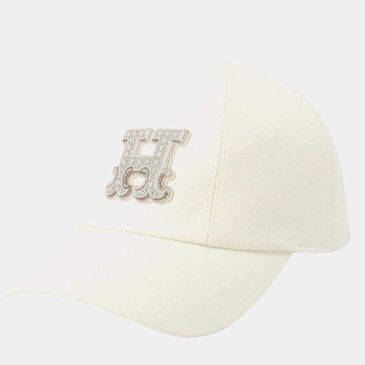 Pre Owned Hermes Serena H Electric Cap Size 57 Blanc Lotus Cotton100%