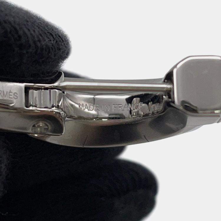 Pre Owned Hermes Earrings Oquette Size Pm Black Box Calf Leather Metal