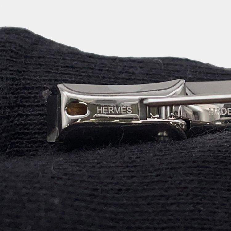 Pre Owned Hermes Earrings Oquette Size Pm Black Box Calf Leather Metal